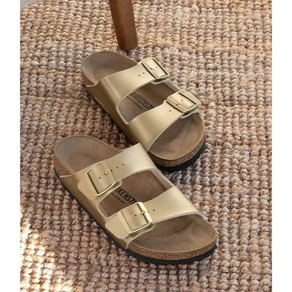 Birkenstock Women's Arizona Narrow Fit Birko Flor GOLD SZ EU 38 US 7 NWOB - Picture 3 of 7